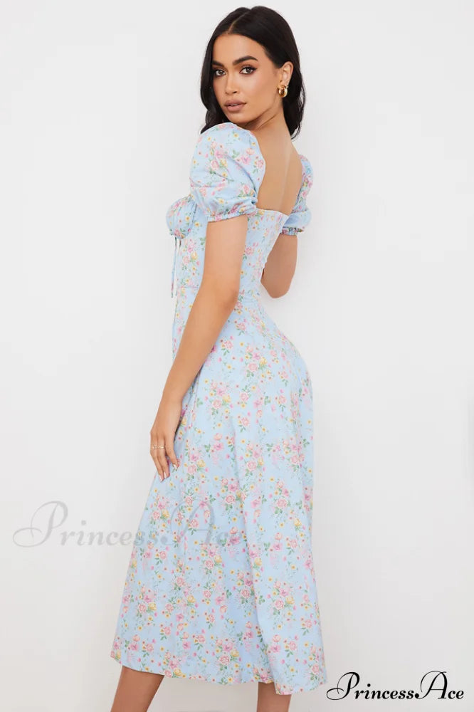 Blue And Pink Charming Vintage Print Midi Skirt image 4