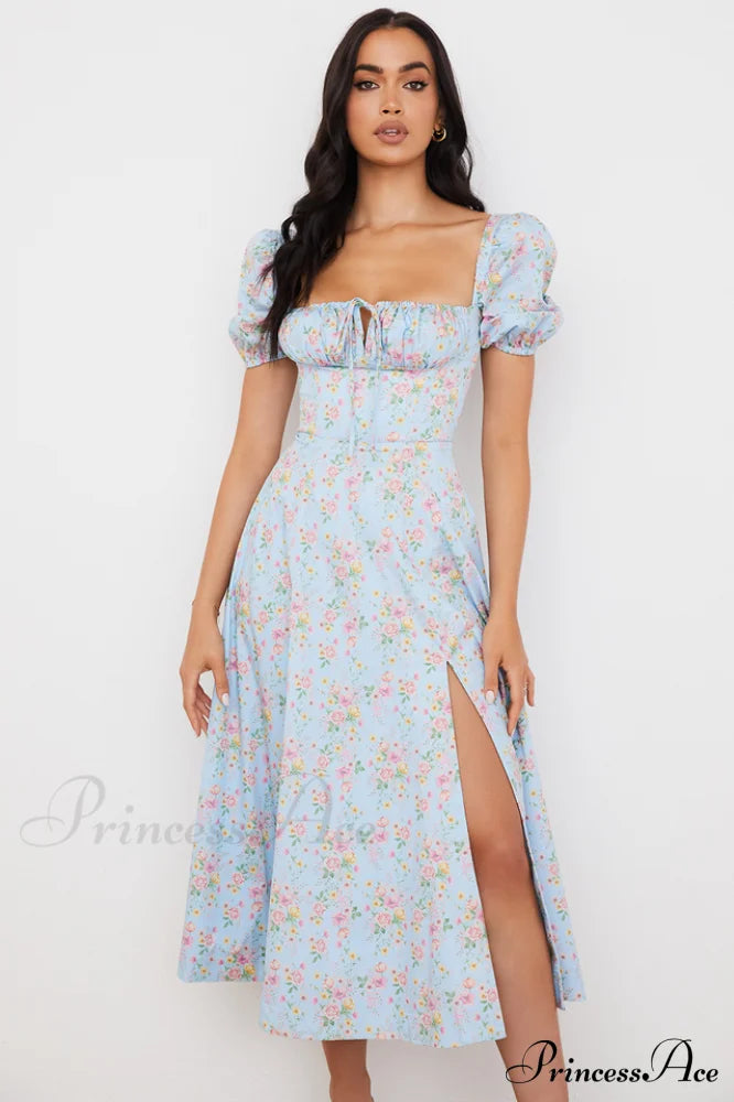 Blue And Pink Charming Vintage Print Midi Skirt image 1