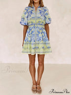 Blue And Yellow Charming Floral Print Mini Dress image 4