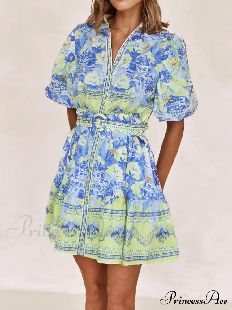 Blue And Yellow Charming Floral Print Mini Dress image 2