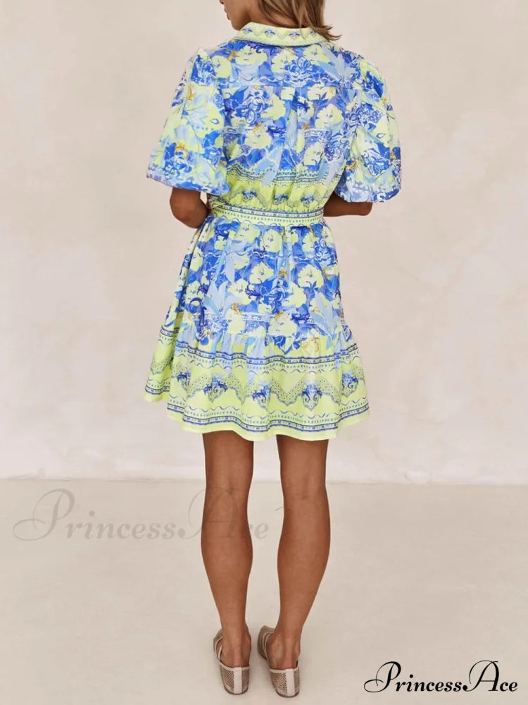 Blue And Yellow Charming Floral Print Mini Dress image 3