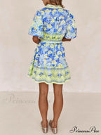 Blue And Yellow Charming Floral Print Mini Dress image 3