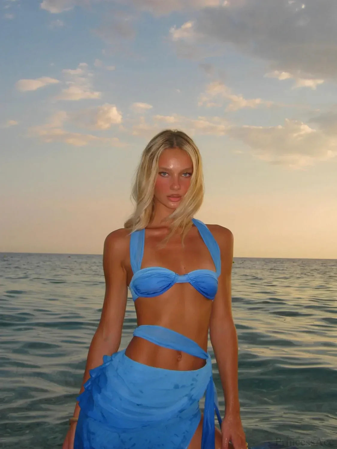 Blue Bikini with Skirt Three Piece Swimsuit image 2