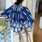 Blue Embroidery Lantern Sleeve Ethnic Boho Blouse image 3