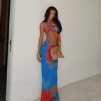 Blue Floral Bikini Three Piece Swimsuit image 3