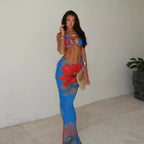 Blue Floral Bikini Three Piece Swimsuit image 1