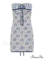 Blue Floral Lace Charming Tube Mini Dress image 3