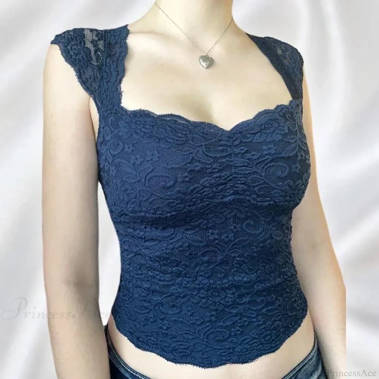Blue Floral Lace Milkmaid Y2K Crop Top image 2