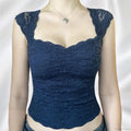 Blue Floral Lace Milkmaid Y2K Crop Top image 4