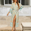Blue Floral Sashes Boho Kimono Dress image 1
