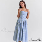 Blue Gingham Stylish Strap Midi Dress image 11