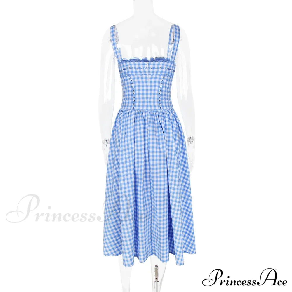 Blue Gingham Stylish Strap Midi Dress image 14