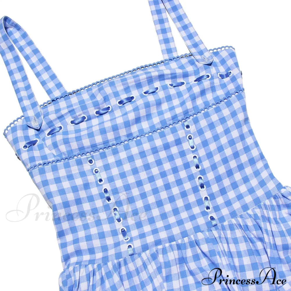Blue Gingham Stylish Strap Midi Dress image 16