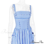 Blue Gingham Stylish Strap Midi Dress image 15