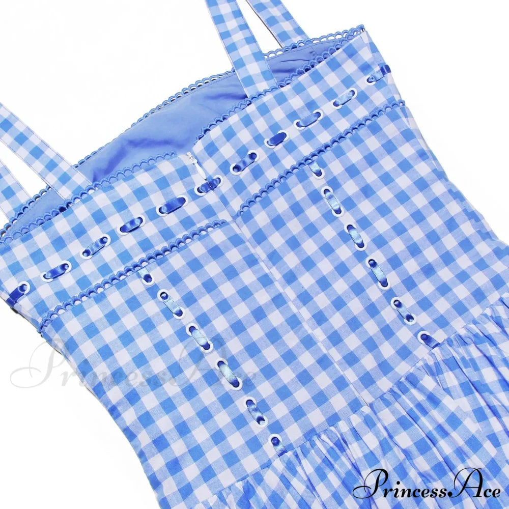 Blue Gingham Stylish Strap Midi Dress image 17