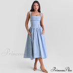 Blue Gingham Stylish Strap Midi Dress image 3