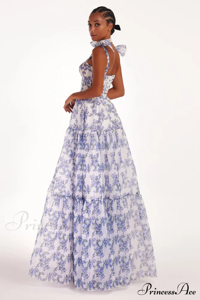 Blue Hydrangea Tender Charming Tie-Strap Maxi Dress image 4