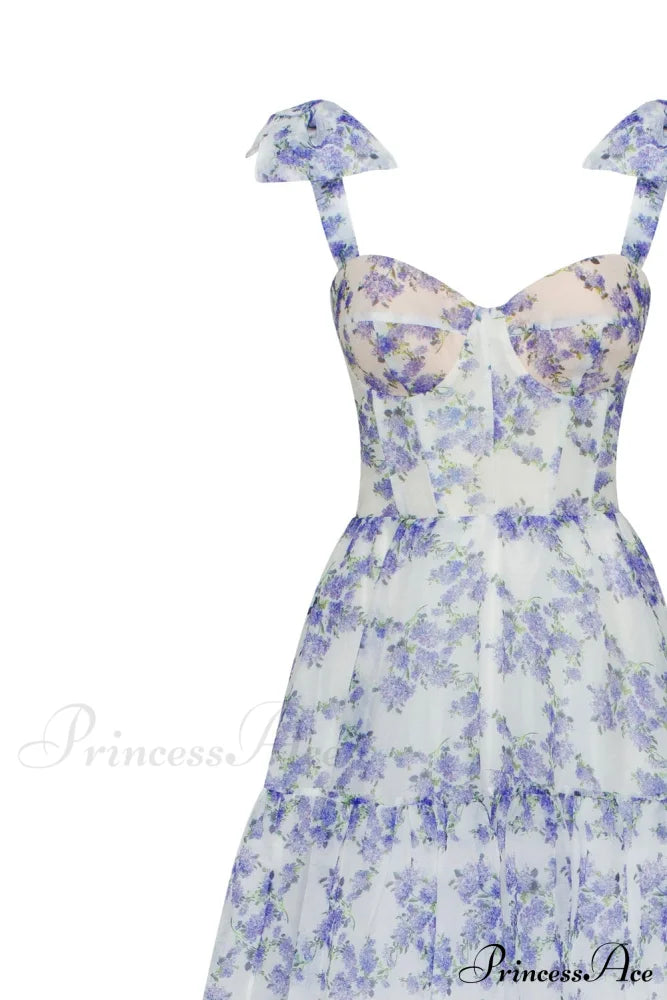 Blue Hydrangea Tender Charming Tie-Strap Maxi Dress image 5