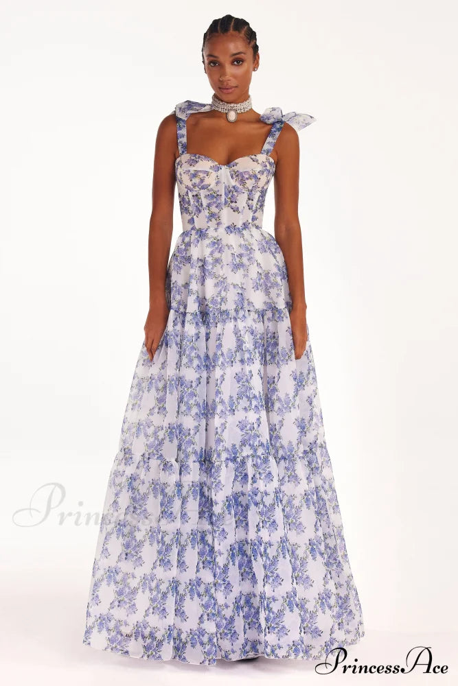Blue Hydrangea Tender Charming Tie-Strap Maxi Dress image 2