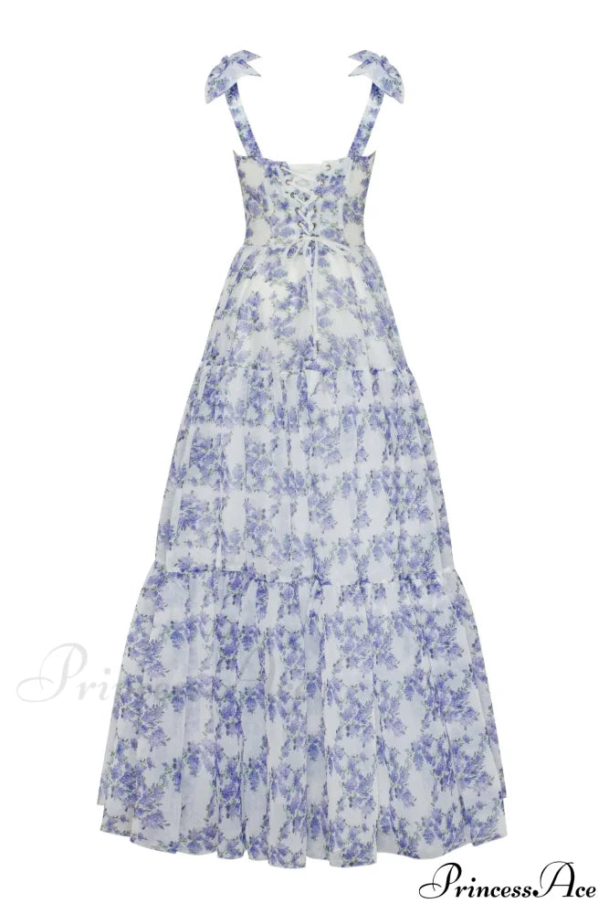 Blue Hydrangea Tender Charming Tie-Strap Maxi Dress image 3