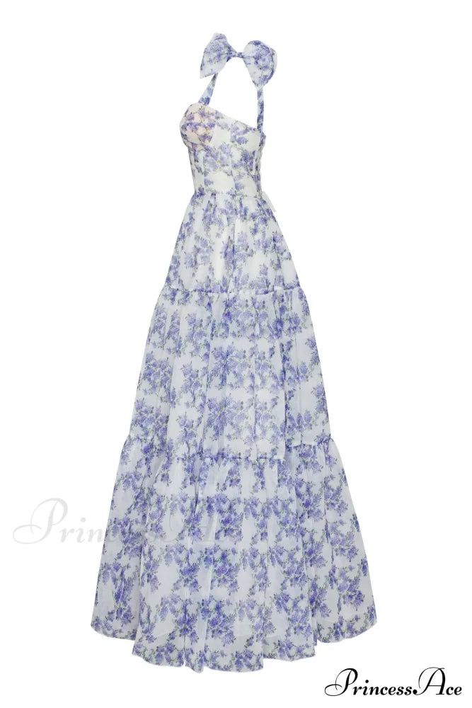 Blue Hydrangea Tender Charming Tie-Strap Maxi Dress image 7