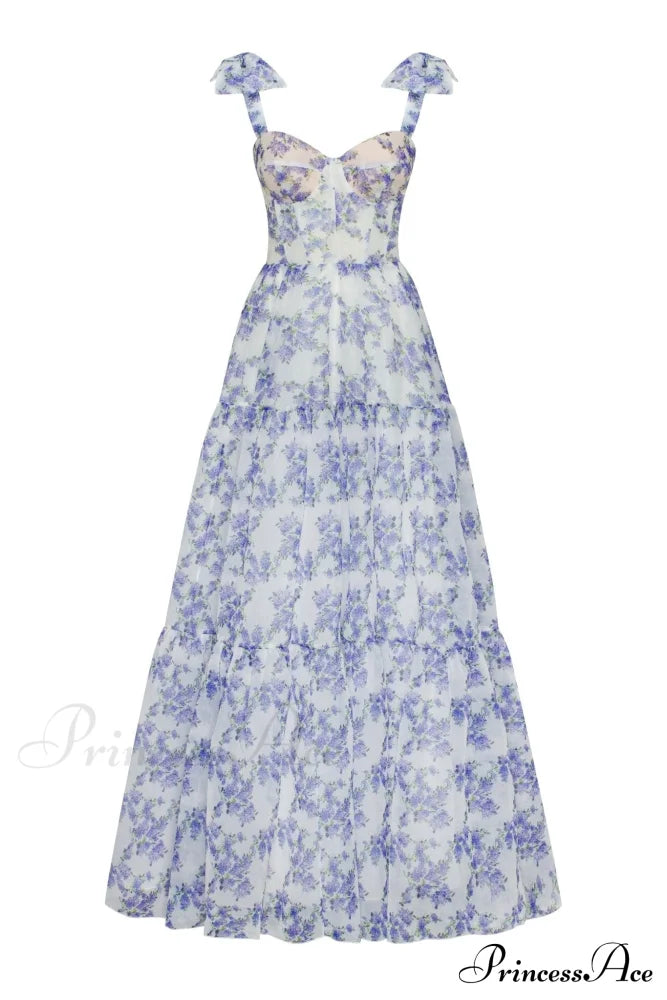 Blue Hydrangea Tender Charming Tie-Strap Maxi Dress image 1