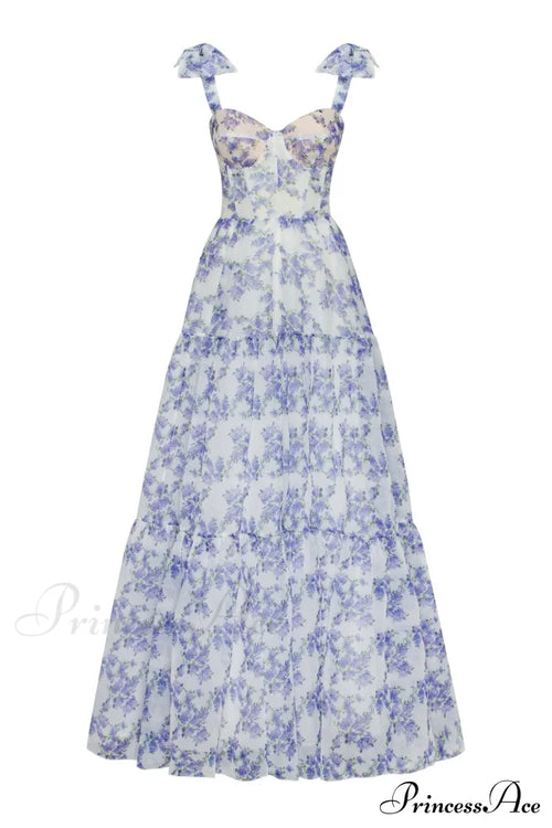 Blue Hydrangea Tender Charming Tie-Strap Maxi Dress image 1