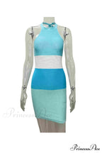 Blue Knit Dress with Tie-back and Contrast Stripes image 3