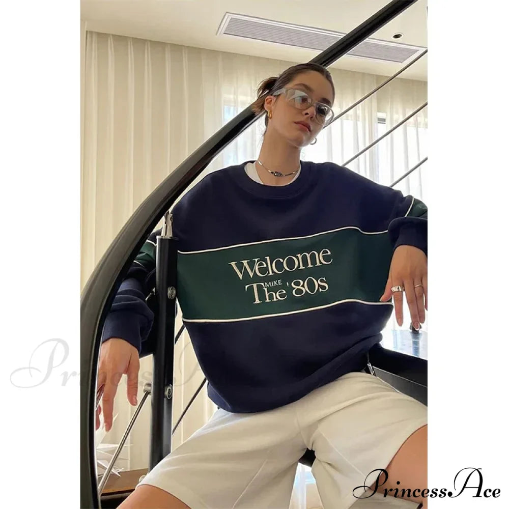 Blue Letter Stylish Print Sweatshirt image 2