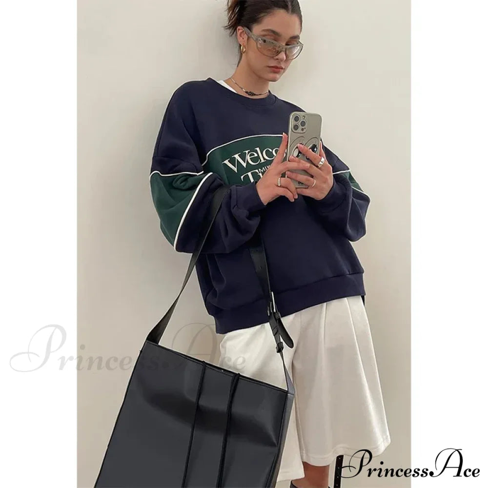 Blue Letter Stylish Print Sweatshirt image 5
