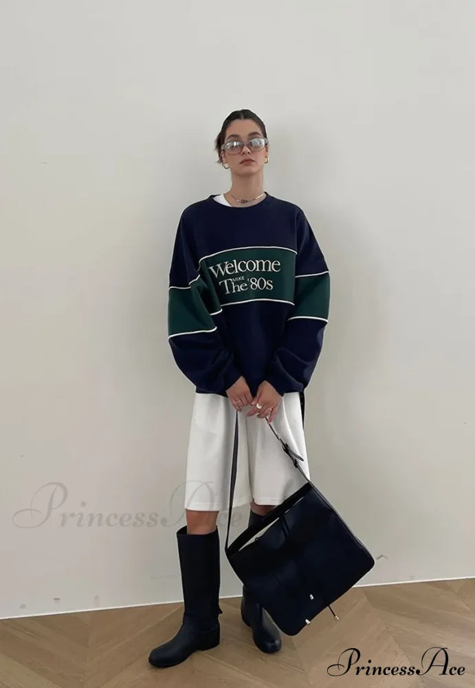Blue Letter Stylish Print Sweatshirt image 13