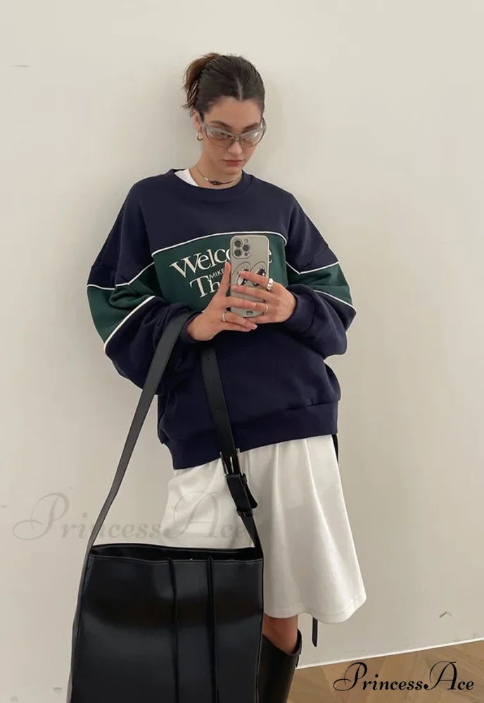 Blue Letter Stylish Print Sweatshirt image 16