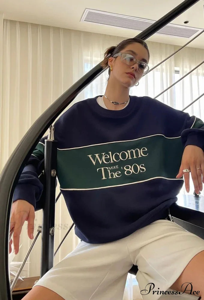Blue Letter Stylish Print Sweatshirt image 9