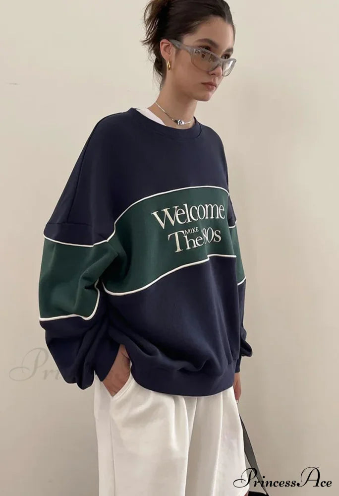 Blue Letter Stylish Print Sweatshirt image 14
