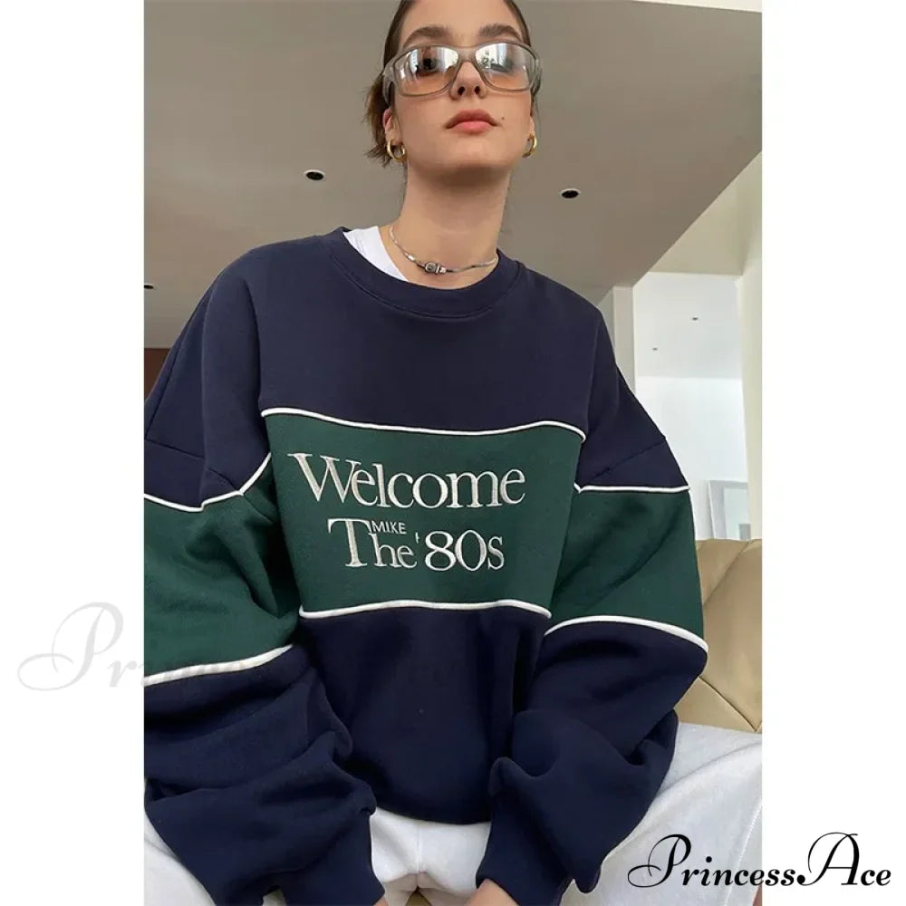 Blue Letter Stylish Print Sweatshirt image 1