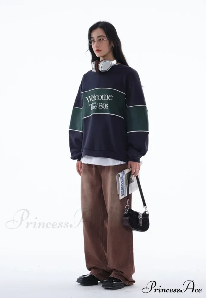 Blue Letter Stylish Print Sweatshirt image 20