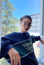 Blue Letter Stylish Print Sweatshirt image 17