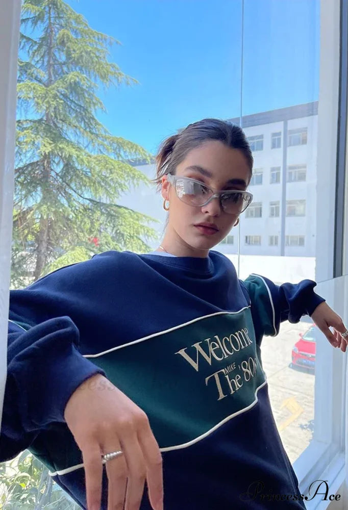 Blue Letter Stylish Print Sweatshirt image 17