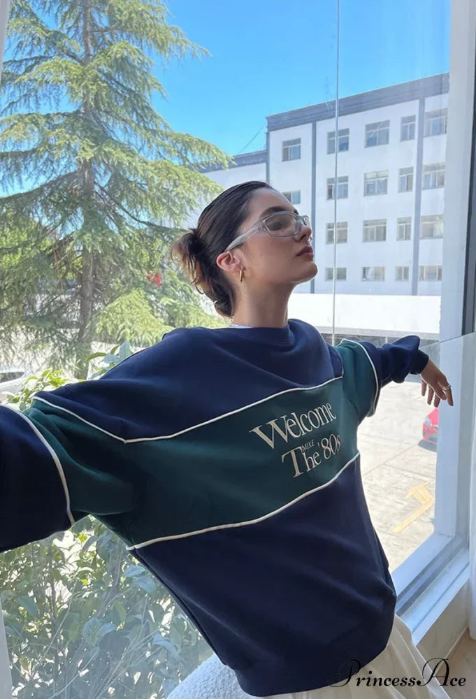 Blue Letter Stylish Print Sweatshirt image 18