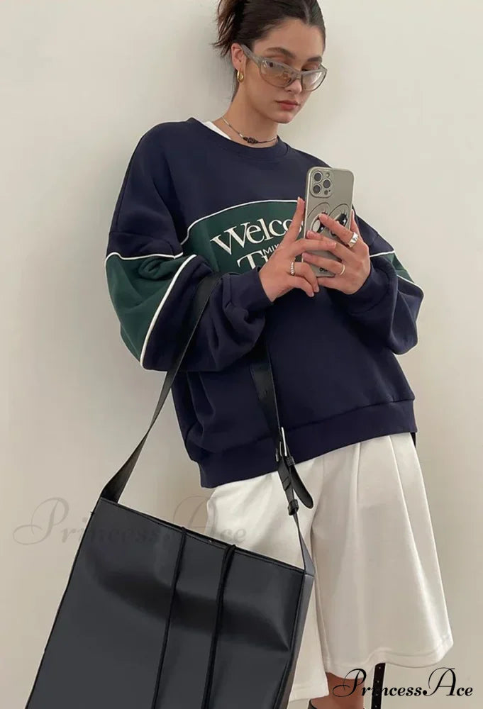 Blue Letter Stylish Print Sweatshirt image 15