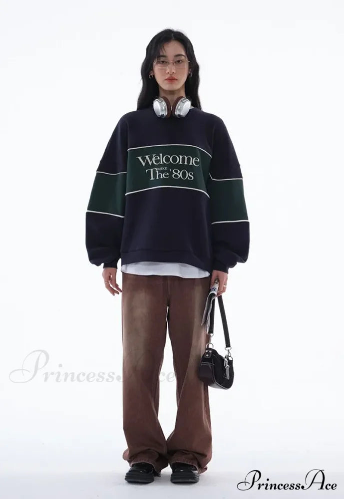 Blue Letter Stylish Print Sweatshirt image 19