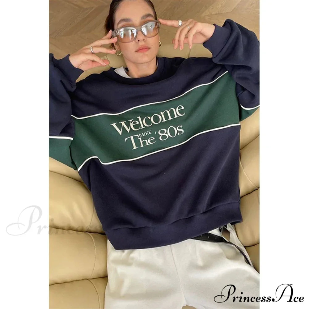 Blue Letter Stylish Print Sweatshirt image 3