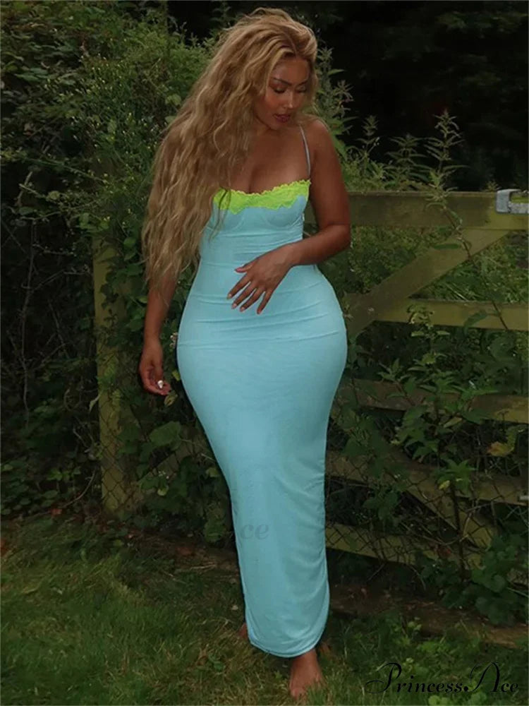 Blue Neon Mesh Charming Strap Bodycon Midi Dress image 4