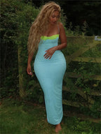 Blue Neon Mesh Charming Strap Bodycon Midi Dress image 4