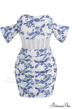 Blue Print Ruched Charming Floral Mini Dress image 5