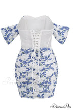 Blue Print Ruched Charming Floral Mini Dress image 6