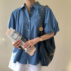 Blue Puff Sleeve Casual Loose Summer Shirt image 2