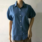 Blue Puff Sleeve Casual Loose Summer Shirt image 6