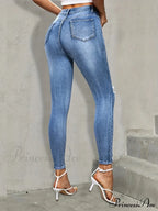 Blue Ripped Holes Skinny Slim Fit High Stretch Distressed Tight Women's Denim & Clothing Jean image 4