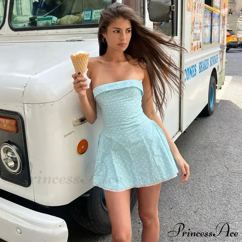 Blue Strapless Polka Charming Dot Mini Dress image 2
